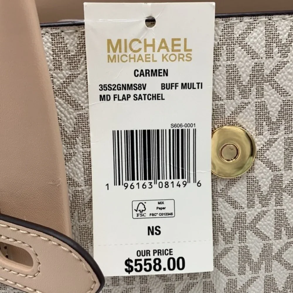 Michael Kors Carmen Medium Logo and Faux Leather Belted Satchel